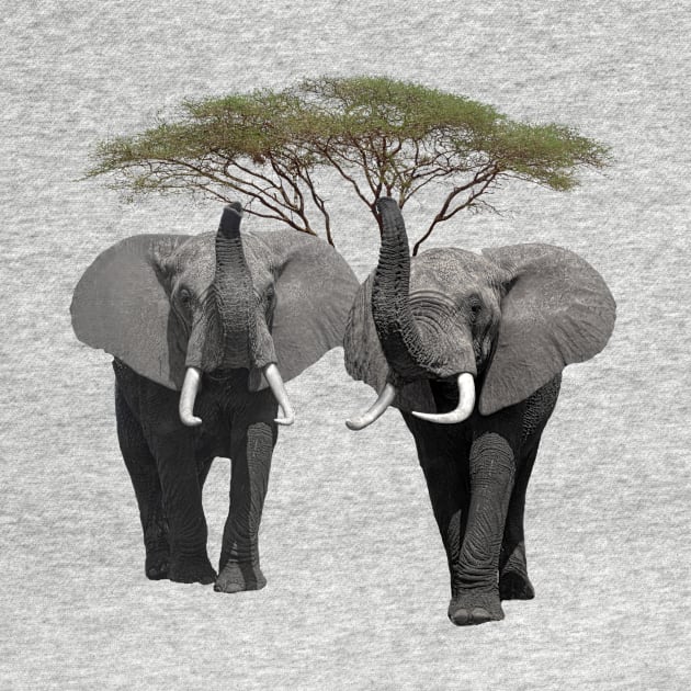 Elephants with a tree on safari in Kenya / Afrika by T-SHIRTS UND MEHR